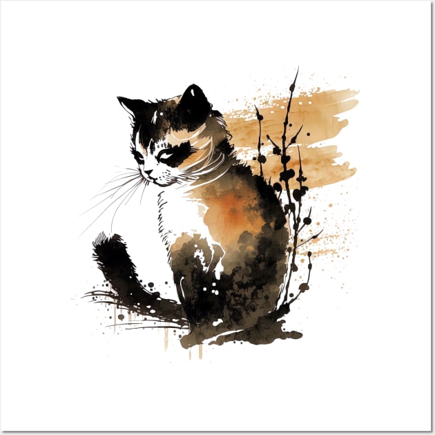 Neko Sumie-e cat art Wall Art by geekmethat